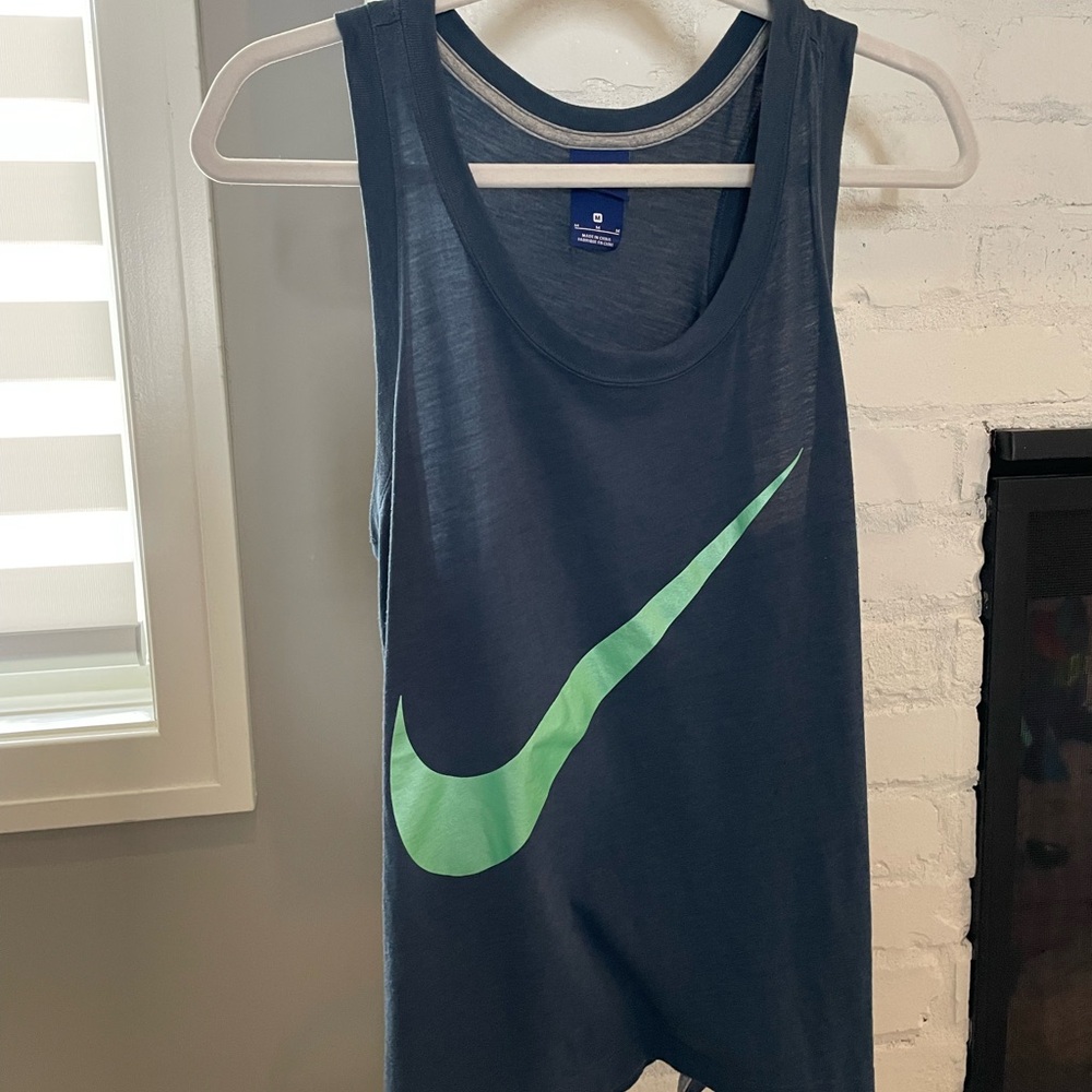 Nike Navy Blue Tank Top with Green Swoosh